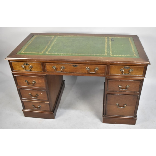 81 - A Late 20th century Kneehole Writing Desk with Tooled Leather Top, Centre Long Drawer Flanked by Sma... 