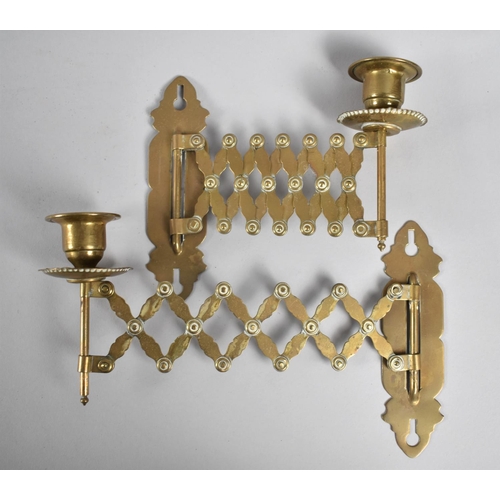 89 - A Pair of Victorian/ Edwardian Brass Concertina Action Candle Sconces, 13.5cms High