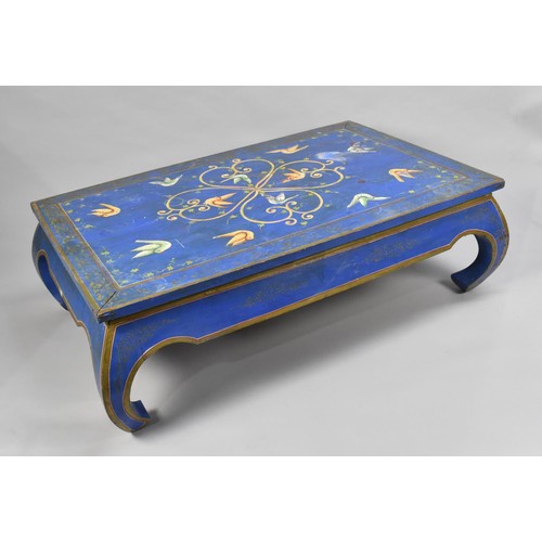 93 - A Painted Coffee Table Decorated with Birds on Blue Ground and with Gilt Highlights, Scrolled Feet, ... 