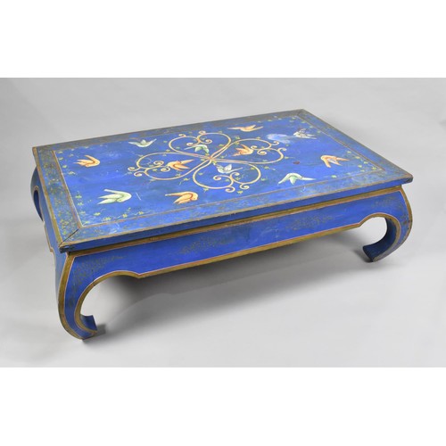 93 - A Painted Coffee Table Decorated with Birds on Blue Ground and with Gilt Highlights, Scrolled Feet, ... 