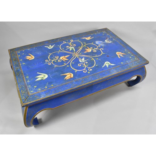 93 - A Painted Coffee Table Decorated with Birds on Blue Ground and with Gilt Highlights, Scrolled Feet, ... 