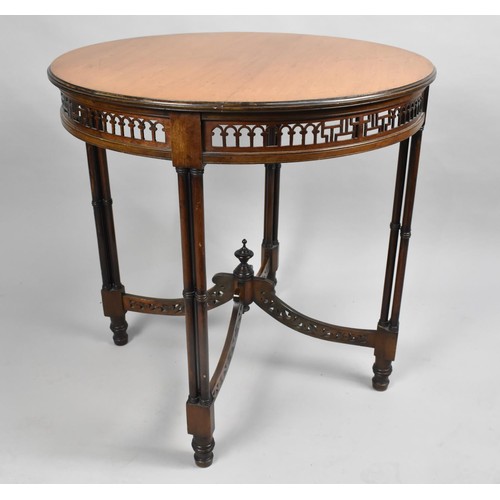 101 - An Edwardian Circular Mahogany Occasional Table with Pierced Border and Stretchers, Triple Circular ... 