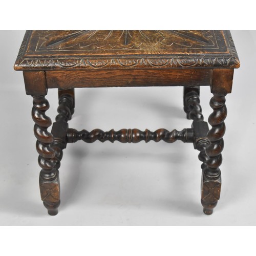 102 - A Late Victorian Gothic Revival Oak Hall Side Chair with Barley Twist Supports, Pierced Splat and Ca... 