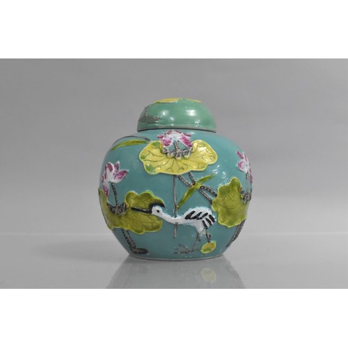 375 - A 20th Century Chinese Ginger Jar and Cover, Wang Bing Rong Type Decorated in Relief with Lily Pads,... 