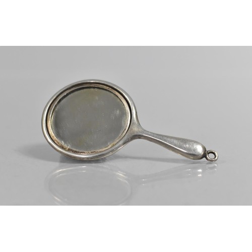 249 - A Small and Pretty Silver Miniature Chatelain Mirror with Enamel Bow Decoration, 7cms Long