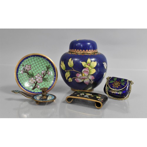 371 - A Collection of Various Cloisonne Items to Comprise Ginger Jar, Miniature Bedchamber Stick, Stand, D... 