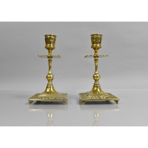 179 - A Pair of Late Victorian Brass Candlesticks, 16cms High