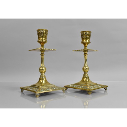 179 - A Pair of Late Victorian Brass Candlesticks, 16cms High