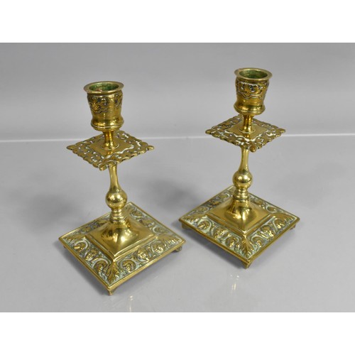 179 - A Pair of Late Victorian Brass Candlesticks, 16cms High