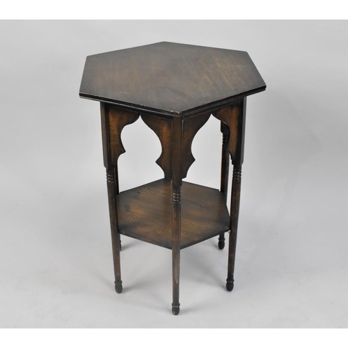 104 - An Edwardian Oak Hexagonal Two Tier Occasional Table, 54cms Diameter