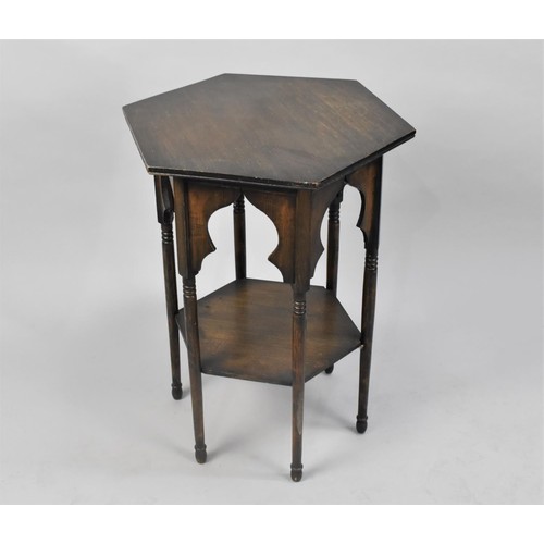 104 - An Edwardian Oak Hexagonal Two Tier Occasional Table, 54cms Diameter