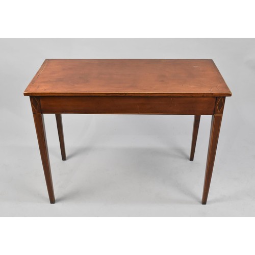 103 - An Edwardian Sting Inlaid Rectangular Side Table with Single End Drawer. Square Tapering Legs, 88x40... 