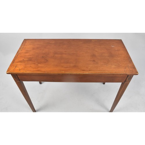 103 - An Edwardian Sting Inlaid Rectangular Side Table with Single End Drawer. Square Tapering Legs, 88x40... 