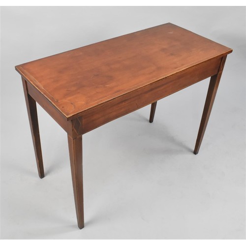 103 - An Edwardian Sting Inlaid Rectangular Side Table with Single End Drawer. Square Tapering Legs, 88x40... 