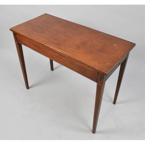 103 - An Edwardian Sting Inlaid Rectangular Side Table with Single End Drawer. Square Tapering Legs, 88x40... 