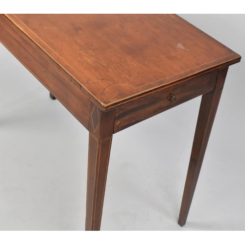 103 - An Edwardian Sting Inlaid Rectangular Side Table with Single End Drawer. Square Tapering Legs, 88x40... 