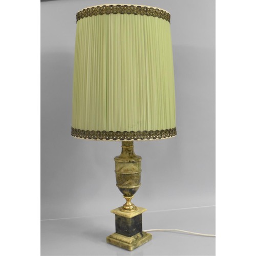 181 - A Gilt Mounted Alabaster Table Lamp of Vase form with Shade, 42cms High