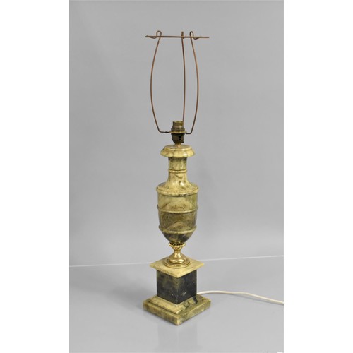 181 - A Gilt Mounted Alabaster Table Lamp of Vase form with Shade, 42cms High