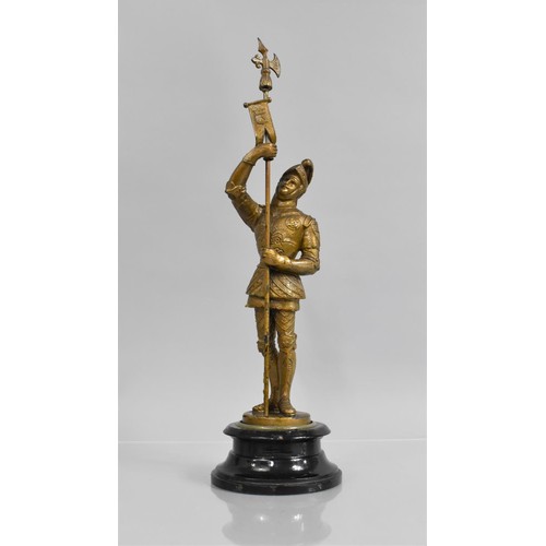 182 - A Bronzed Spelter Figure of Medieval Knight with Pike, 49cms Long