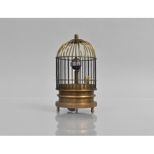 186 - A Small Reproduction Bronze Caged Bird Automaton Clock, Working Order, 14cms High