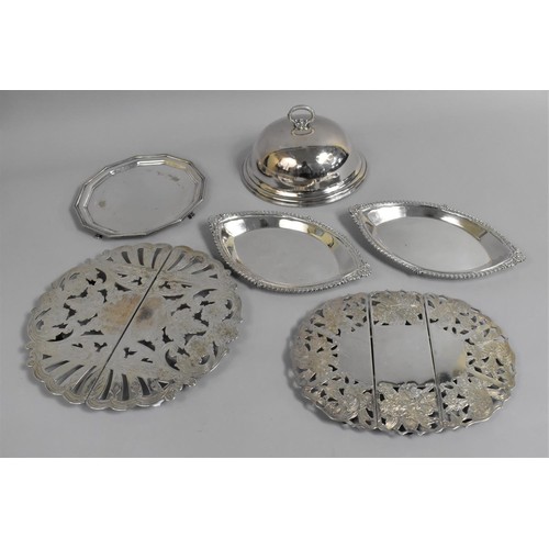 191 - A Collection of Silver Plate to include Two Pierced Stands, Card Tray, Domed Cover and Pair of Oval ... 