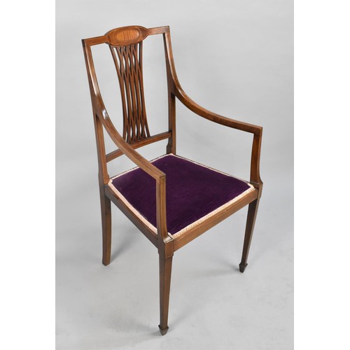 109 - An Edwardian String Inlaid Mahogany Armchair with Pierced Splat, Tapering Square Legs and Spade Feet