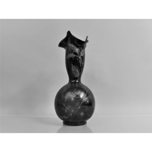 388 - A Tall Inlaid Vase with Foliate Decoration and Wavy Rim, 37cms High