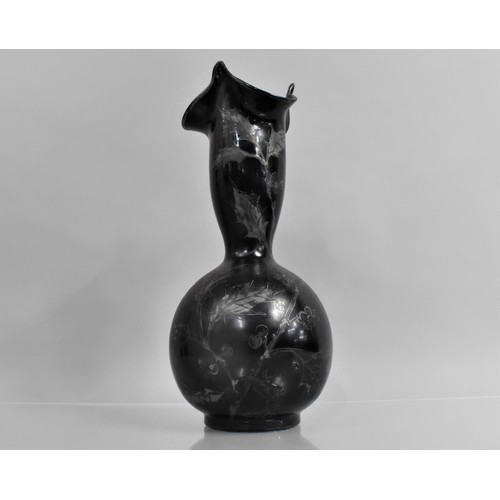 388 - A Tall Inlaid Vase with Foliate Decoration and Wavy Rim, 37cms High