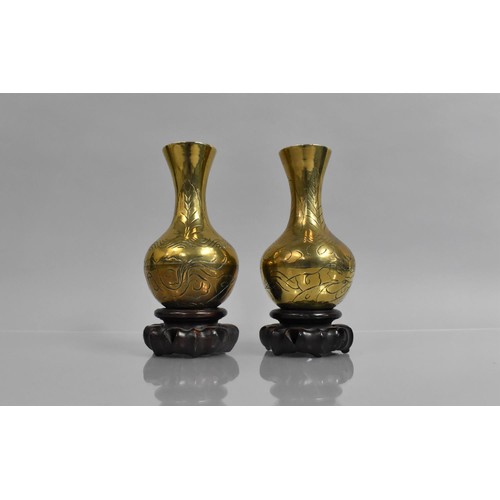 380 - Two Chinese Brass Vases on Carved and Pierced Stands, 18cms High