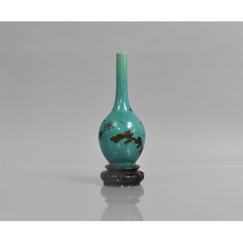 383 - A Monochrome Japanese Bottle Vase and Stand, 17.5cms High