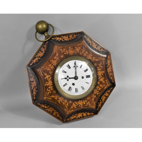 458 - A Mid to Late 19th Century French Inlaid Rosewood Octagonal Wall Clock, The Eight Day Movement Stamp... 