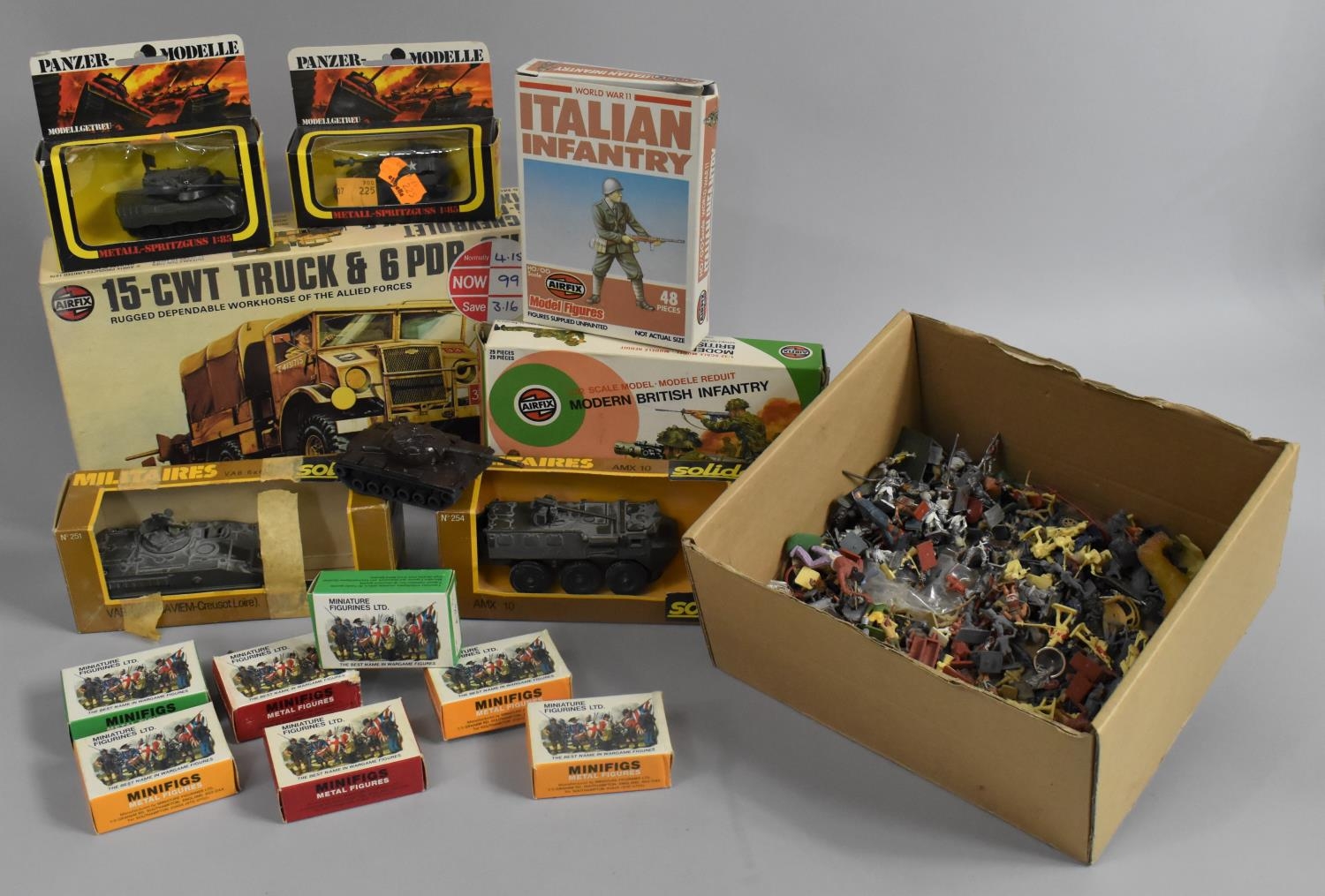 A Collection of Military Diecast Toys, Airfix Kit, Soldier Figures etc