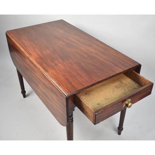 103 - A Late Victorian/Edwardian Drop Leaf Mahogany Pembroke Table with Single Drawer on Turned Supports, ... 