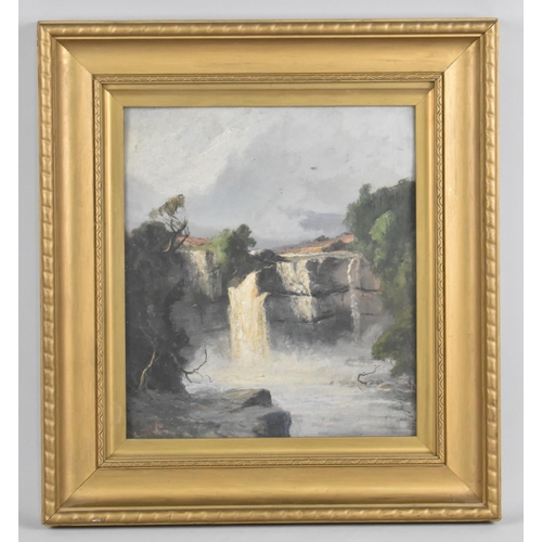 122 - A Gilt Framed Oil on Board Depicting Waterfall, 27x31cms