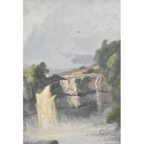 122 - A Gilt Framed Oil on Board Depicting Waterfall, 27x31cms