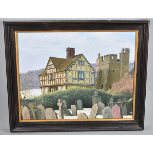 144 - A Framed Oil on Board, Stokesay Castle by Bruce Harris, 44x34cms