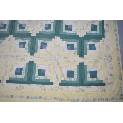 157 - A Patchwork Quilt in Yellow and Green Pastel Colours, 250x190cms