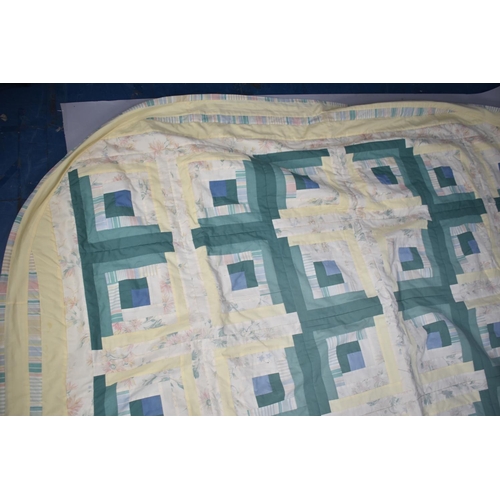 157 - A Patchwork Quilt in Yellow and Green Pastel Colours, 250x190cms