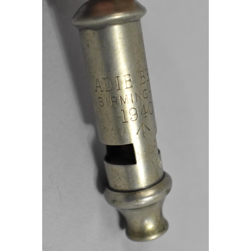 163 - A WWII Adie Brothers Whistle with War Department Crows Foot and Dated 1940 together with a Whistle M... 