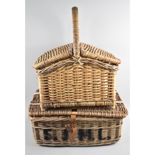 176 - A Wicker Laundry Basket Inscribed Croydon Together with a Wicker Basket with Two Hinged Lid, Laundry... 