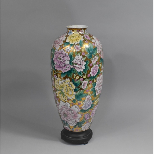 200 - A Large Late 20th Century Chinese Vase of Baluster Form Decorated with Blossoming Flowers on Applied... 