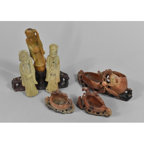 208 - A Collection of Chinese Carved Soapstone to Comprise Chinese Gods, Brush Pots etc Together with a Ja... 