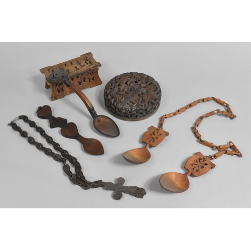 232 - A Collection of Various Carved Black Forest and Continental Treen to Coprise Spoons, Cross on Linked... 