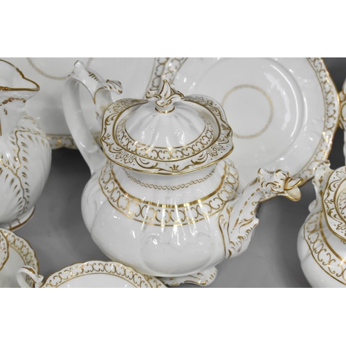 234 - A 19th Century Gilt and White Rockingham Style Service to comprise Teapot with Dragon Spout (AF), Li... 