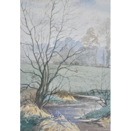 258 - A Small Gilt Framed Watercolour, Stream in Winter, 20x15cms