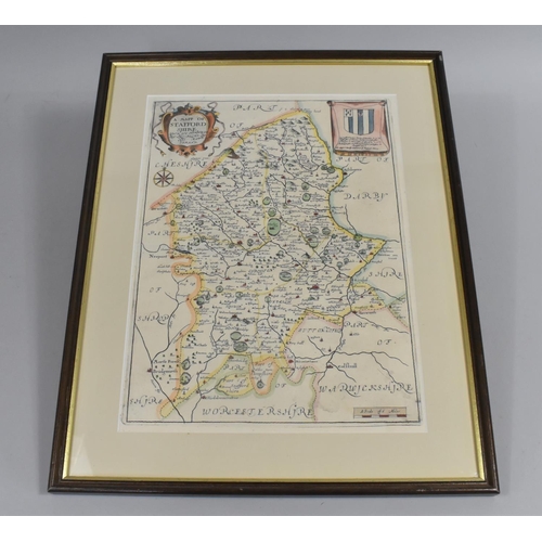 259 - A Framed and Coloured Map of Staffordshire by Richard Blome, 33x24cms