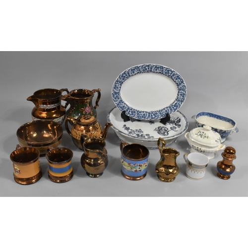 289 - A Collection of Various Lustre Items to Comprise Jugs, Mugs etc Rogether with Transfer Printed Chees... 