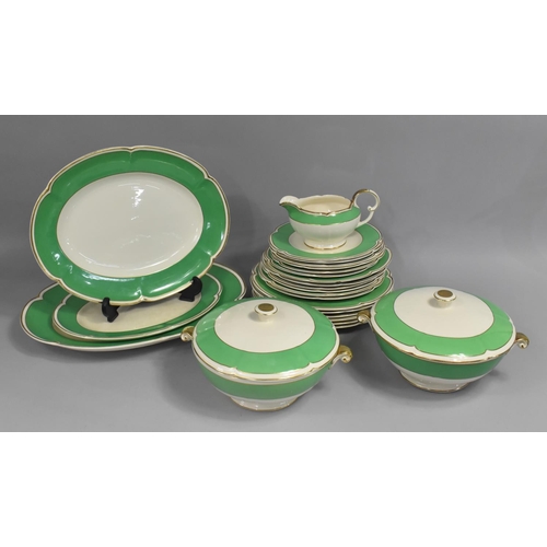 293 - An Art Deco Crown Devon Gilt and Green Trim Dinner Service to Comprise Graduated Platters, Plates, T... 