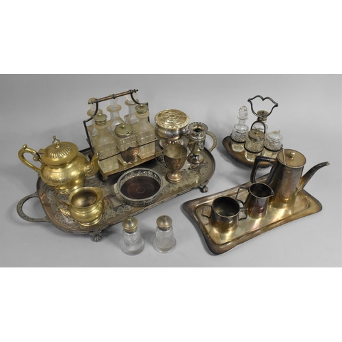 311 - A Collection of Silver Plate to Comprise Two Handled Galleried Tray on Claw Supports, Cruets, Coffee... 