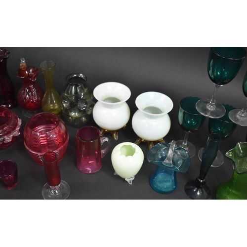 315 - A Collection of Various 19th Century and Later Coloured Glass to Comprise Cranberry Glass Vases, Jug... 